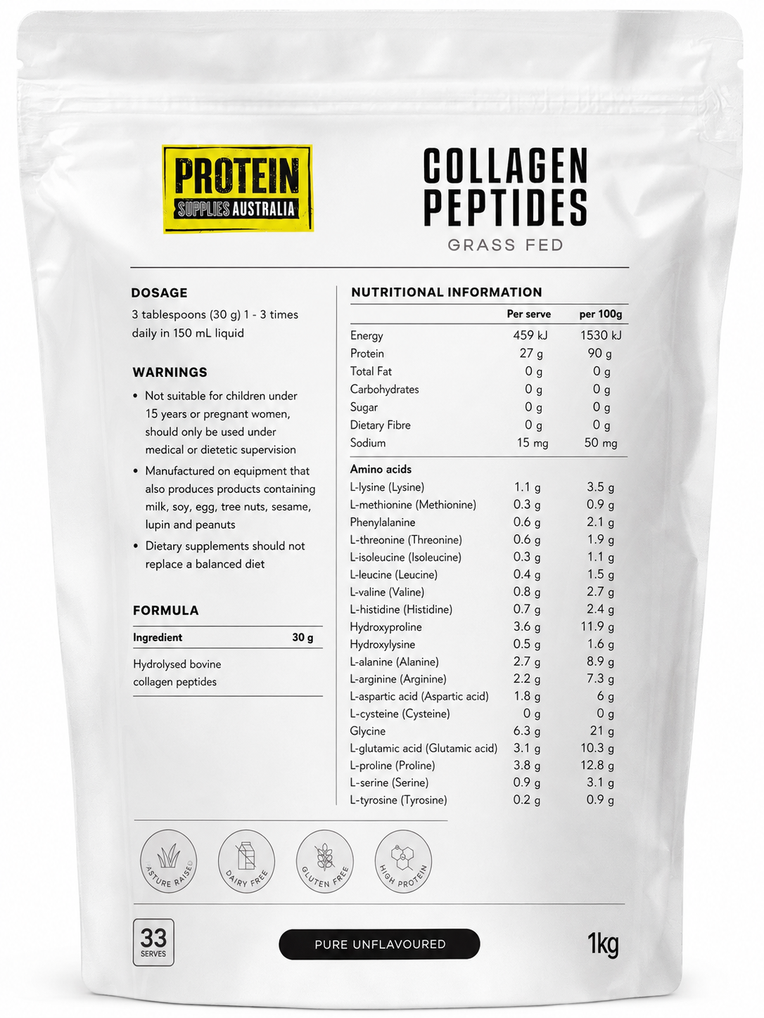 Protein Supplies Australia Collagen Peptides Pure 1kg | Unflavoured