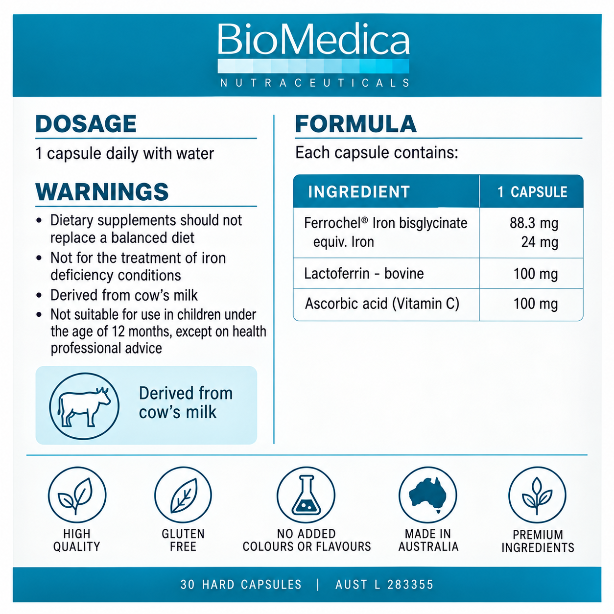 Bioheme Premium Iron Support 30 Capsules by BioMedica