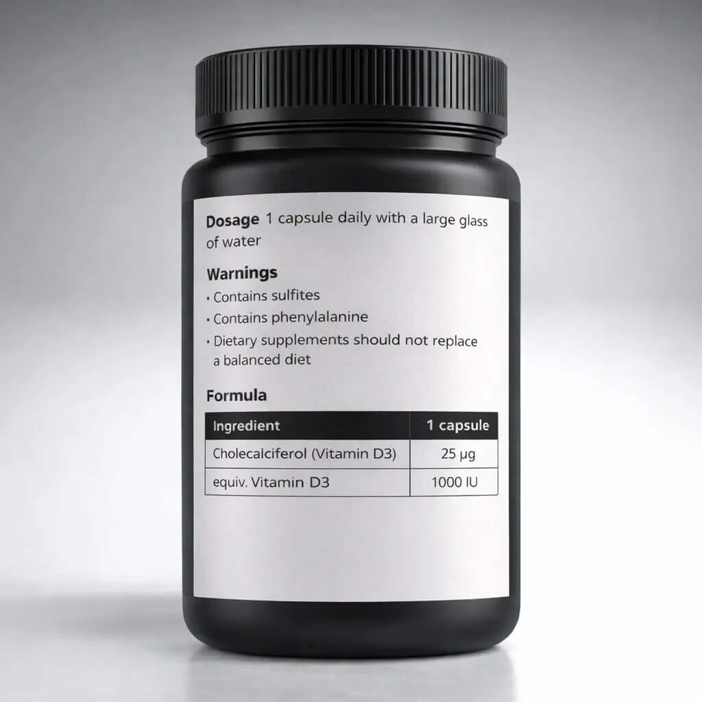 D3 Supreme 240 Caps by Designs for Health, dosage and warnings information on the product label.