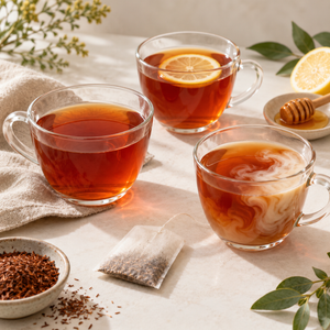Rooibos tea serving suggestions with lemon honey and plant milk