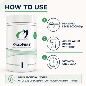 PaleoFibre directions: mix one level 5g scoop with water or food once daily