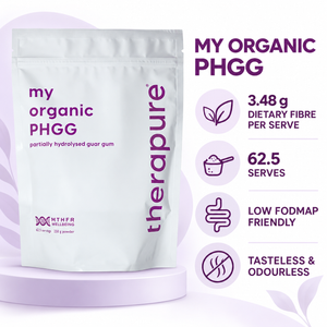 MTHFR Support My Organic PHGG 250g key features and dietary fibre per serve