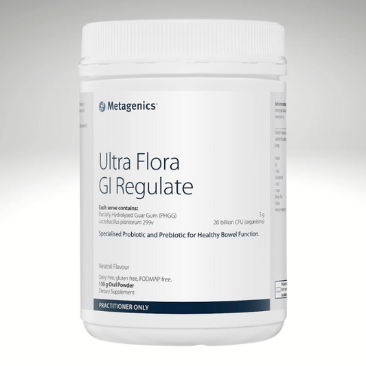 UltraFlora GI Regulate 150g by Metagenics - probiotic and prebiotic powder for digestive health.
