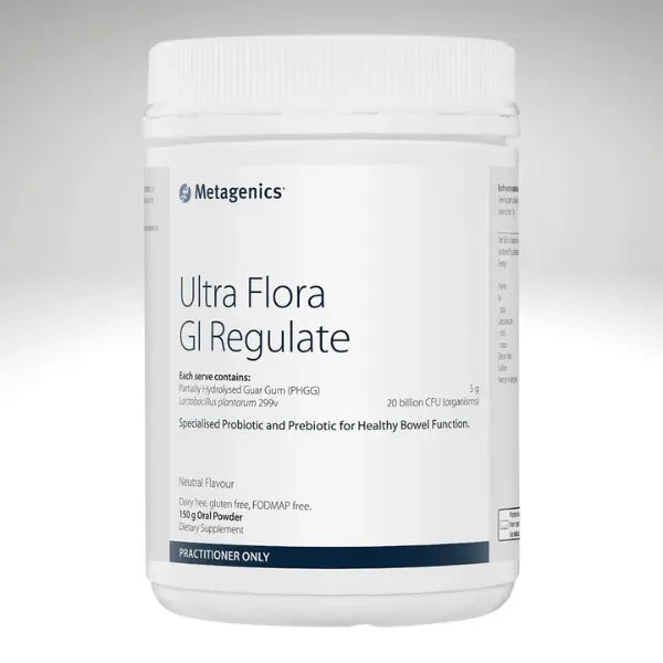 UltraFlora GI Regulate 150g by Metagenics - probiotic and prebiotic powder for digestive health.
