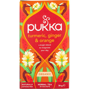 Pukka Herbs Turmeric Ginger and Orange Tea 20 bags front pack