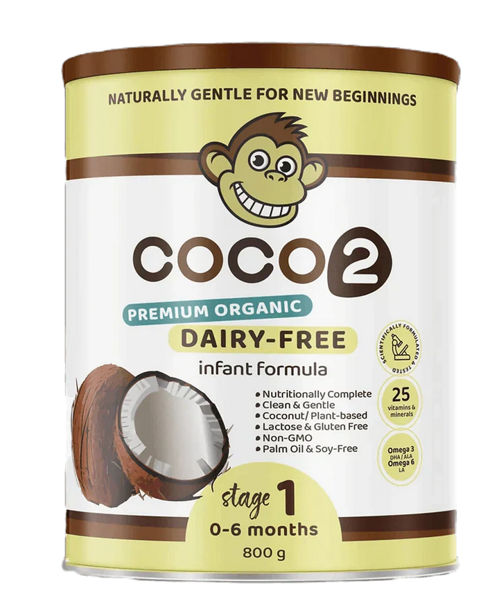 Premium Organic Infant Formula 0-6 Months by Coco2 - Coconut-Based, Dairy-Free Formula, 800g Tin.