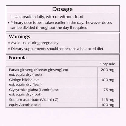 Dosage instructions and ingredient list for RN Labs Stress Forte adrenal stress support supplement.