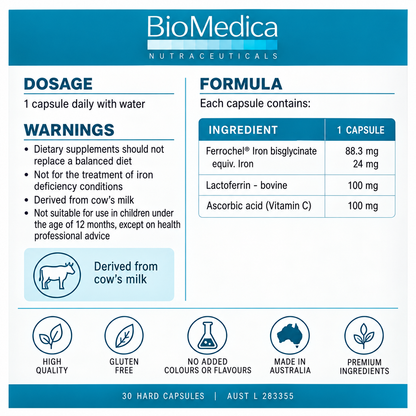 Bioheme Premium Iron Support 30 Capsules by BioMedica