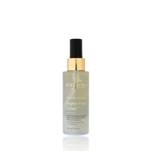 Super Fruit Toner by Eco Sonya in eco-friendly 100ml bottle, infused with aloe vera, vitamin C, and pineapple extract for hydrating, brightening, and exfoliating skin care.