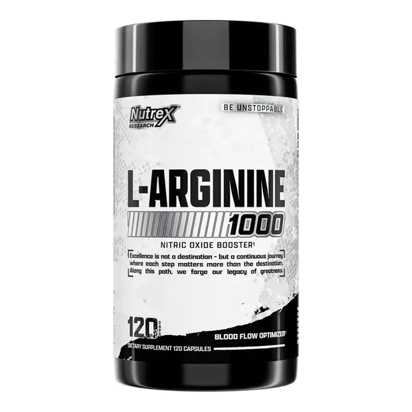 Nutrex Research L-Arginine 1000 60 serves supplement, nitric oxide booster for enhanced blood flow and performance, 60 serves.