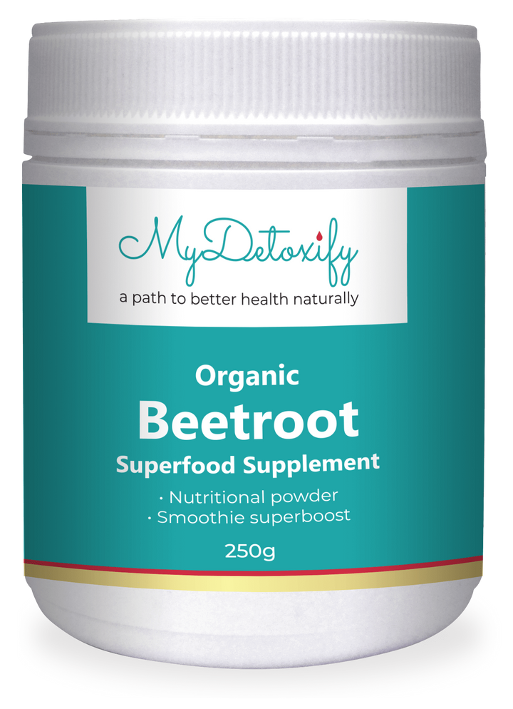 Organic Beetroot Powder by MyDetoxify - Superfood Supplement, 250g jar.