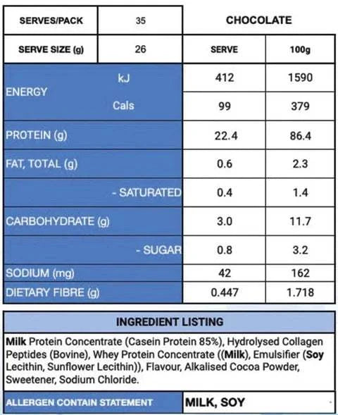 100% Whey Protein Blend by PWDRZ with 35 Serves - Chocolate flavor, 22g protein per serve, low-calorie, tri-blend formula with whey, casein, and collagen.