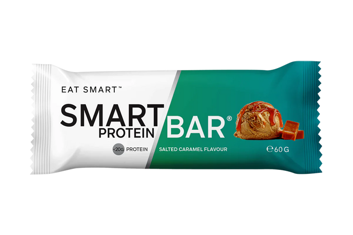 Smart Protein Bar Salted Caramel Flavor 60g, 20g Protein, nutrient-packed, all-natural snack.