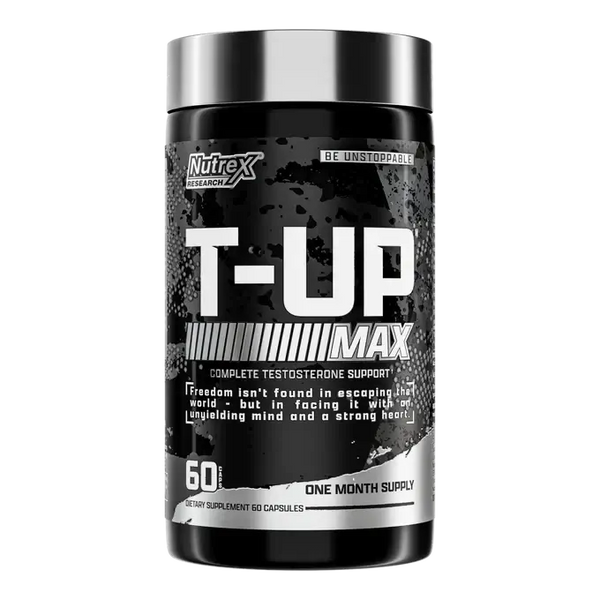 Nutrex Research T-Up Max testosterone booster supplement bottle.