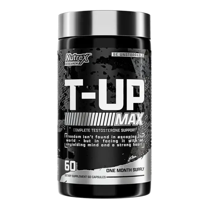 Nutrex Research T-Up Max testosterone booster supplement bottle.