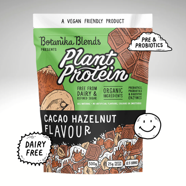 Botanika Blends premium Plant protein, vegan-friendly, gluten-free packaging.