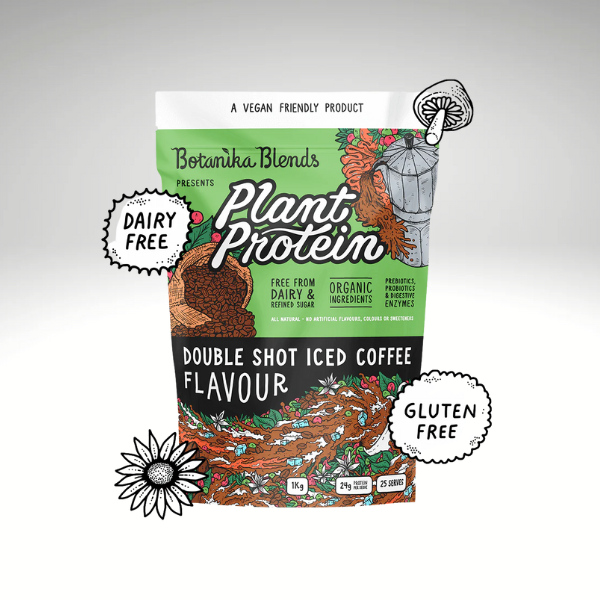 Botanika Blends premium Plant protein, vegan-friendly, gluten-free packaging.