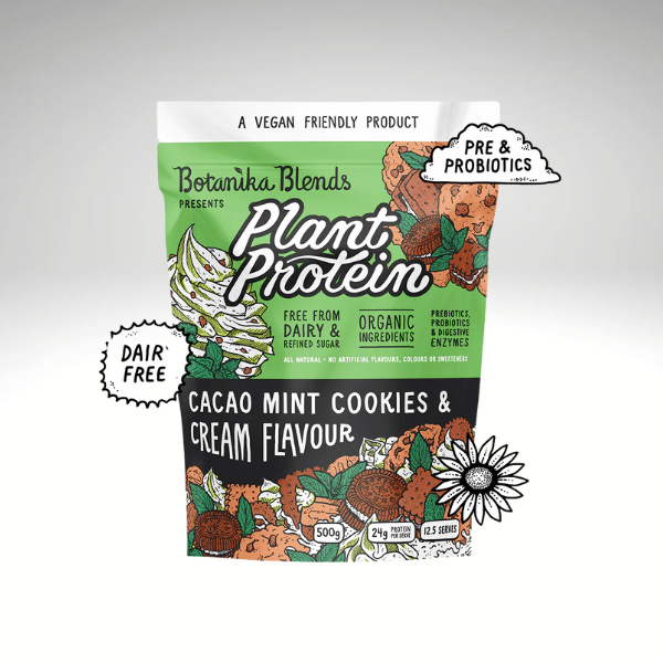 Botanika Blends premium Plant protein, vegan-friendly, gluten-free packaging.