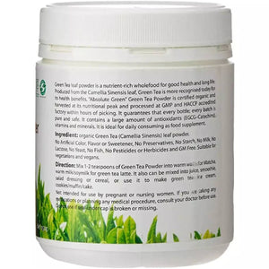 Absolute Green Organic Green Tea Powder 150g label information