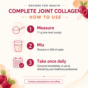 Complete Joint Collagen directions showing 11g scoop mixed with 200ml water