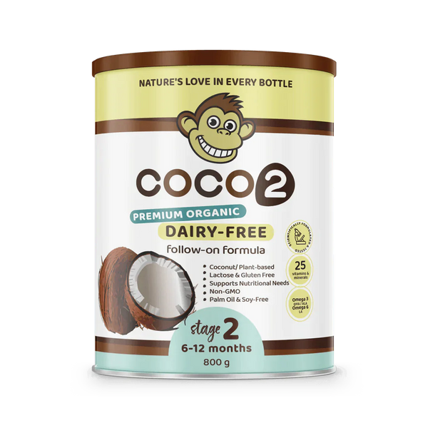 Premium Organic Follow-On - Coco2 Premium Organic Dairy-Free Follow-on Formula 6-12 Months, coconut-based, 800g can.