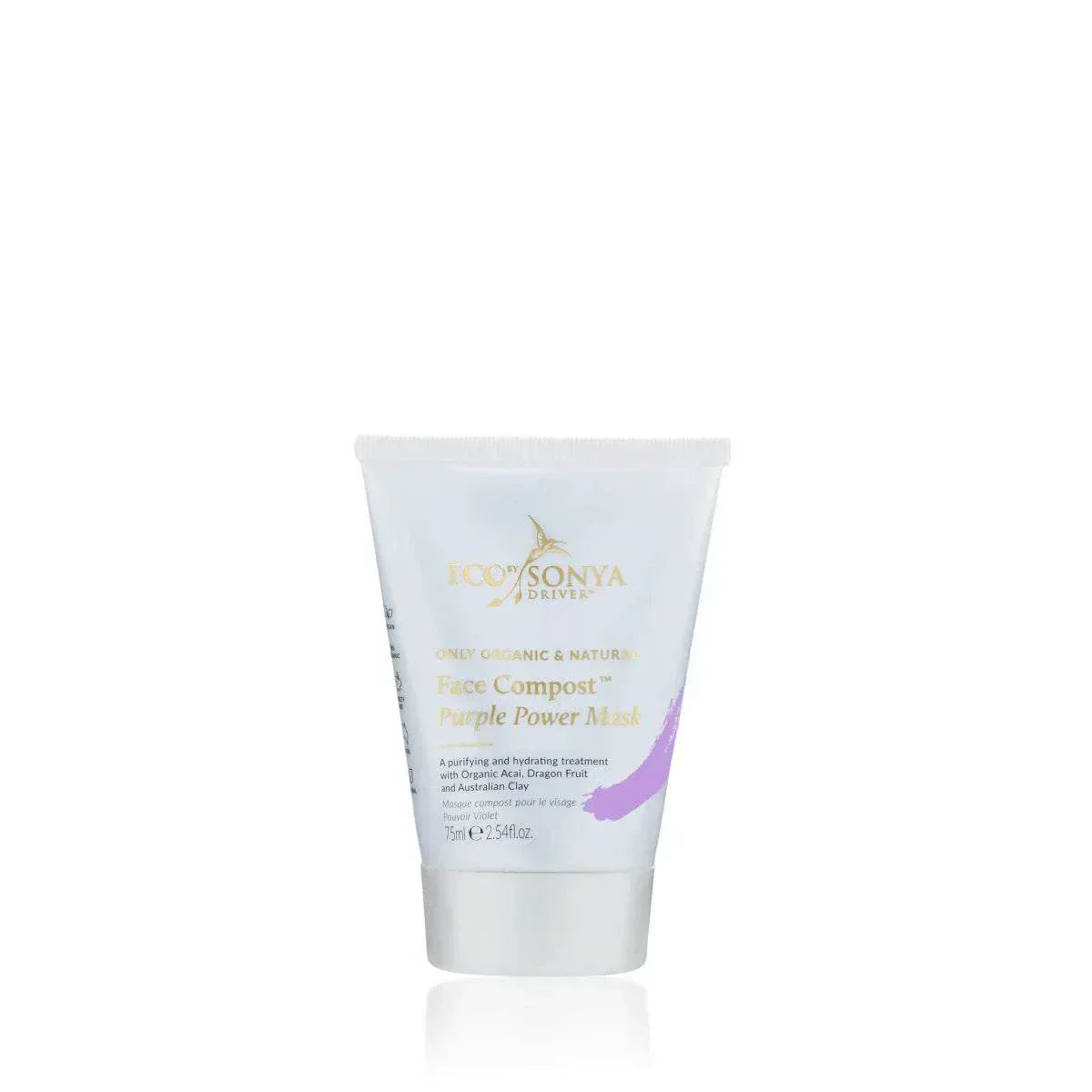 Eco Sonya Face Compost Purple Power Mask - Organic skincare for all skin types in a white tube.
