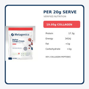 Metagenics BioPure Collagen Protein nutrition with 19.05g collagen peptides per 20g serve