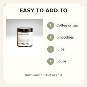 Ways to use My Way Up Collagen Peptides in coffee, smoothies, juice and soup