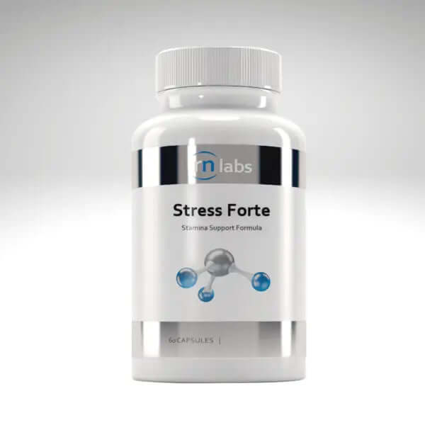 RN Labs Stress Forte adrenal stress support supplement bottle with 60 capsules for adrenal and stress support.
