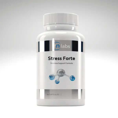 RN Labs Stress Forte adrenal stress support supplement bottle with 60 capsules for adrenal and stress support.