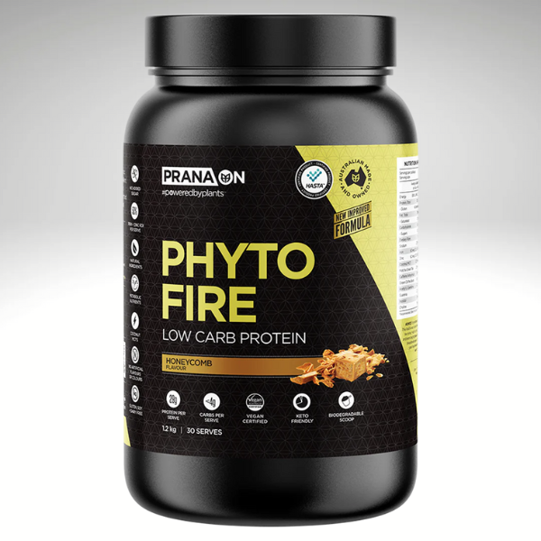 Phytofire Protein 1.2kg by Prana On with plant-based ingredients for metabolism and lean muscle support.