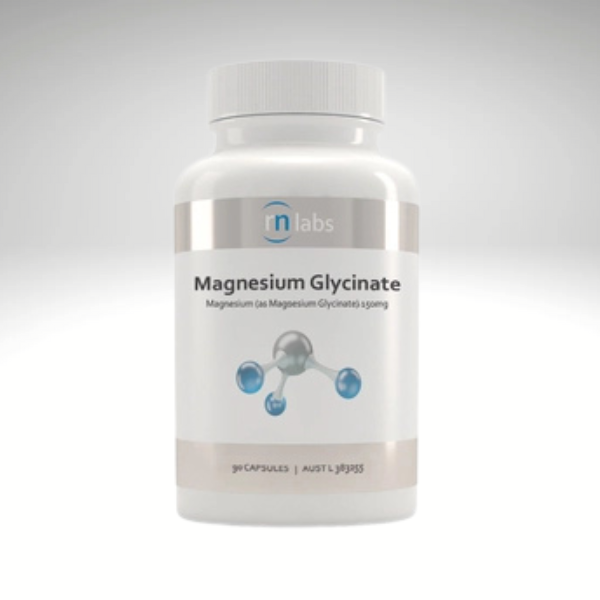Magnesium Glycinate Capsules by RN Labs, highly absorbable dietary supplement for overall wellness.