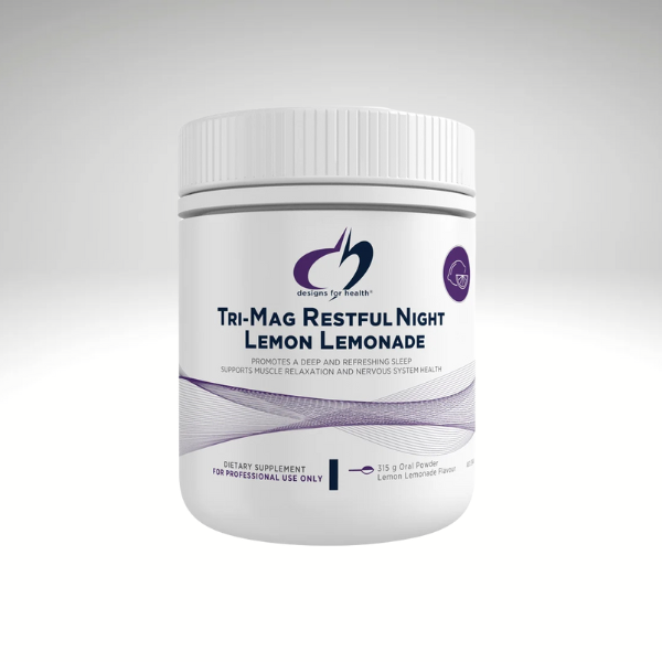 Tri-Mag Restful Night Lemon Lemonade Oral Powder 315g by Designs for Health, Magnesium Sleep Formula.
