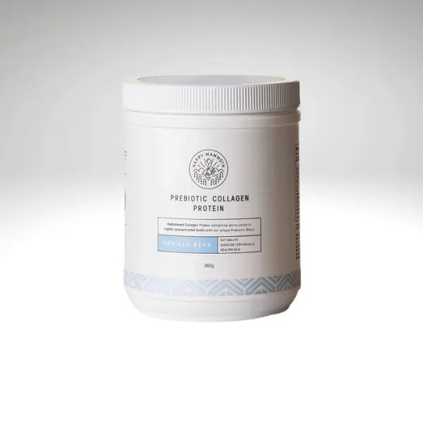 Prebiotic Collagen Protein 360g Vanilla Bean jar by Happy Mammoth.