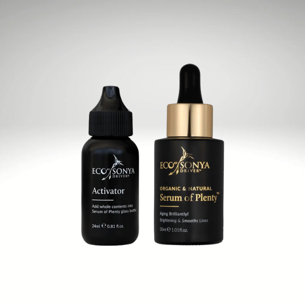 Eco Sonya - Serum of Plenty with activator bottles, natural radiance booster, 30ml eco-friendly packaging.