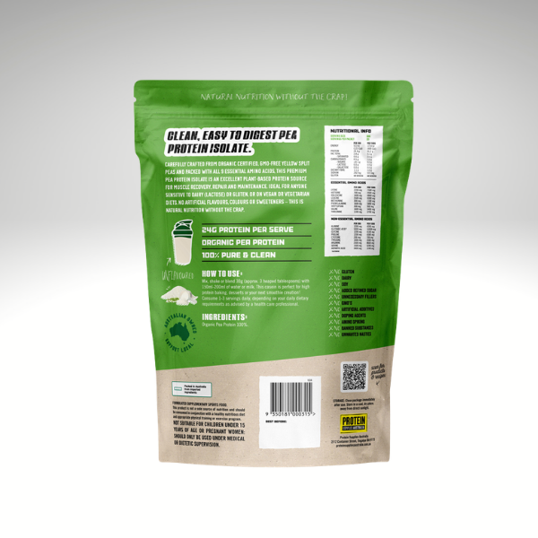 Protein Supplies Australia Organic Pea Protein Isolate Unflavoured 1kg back label