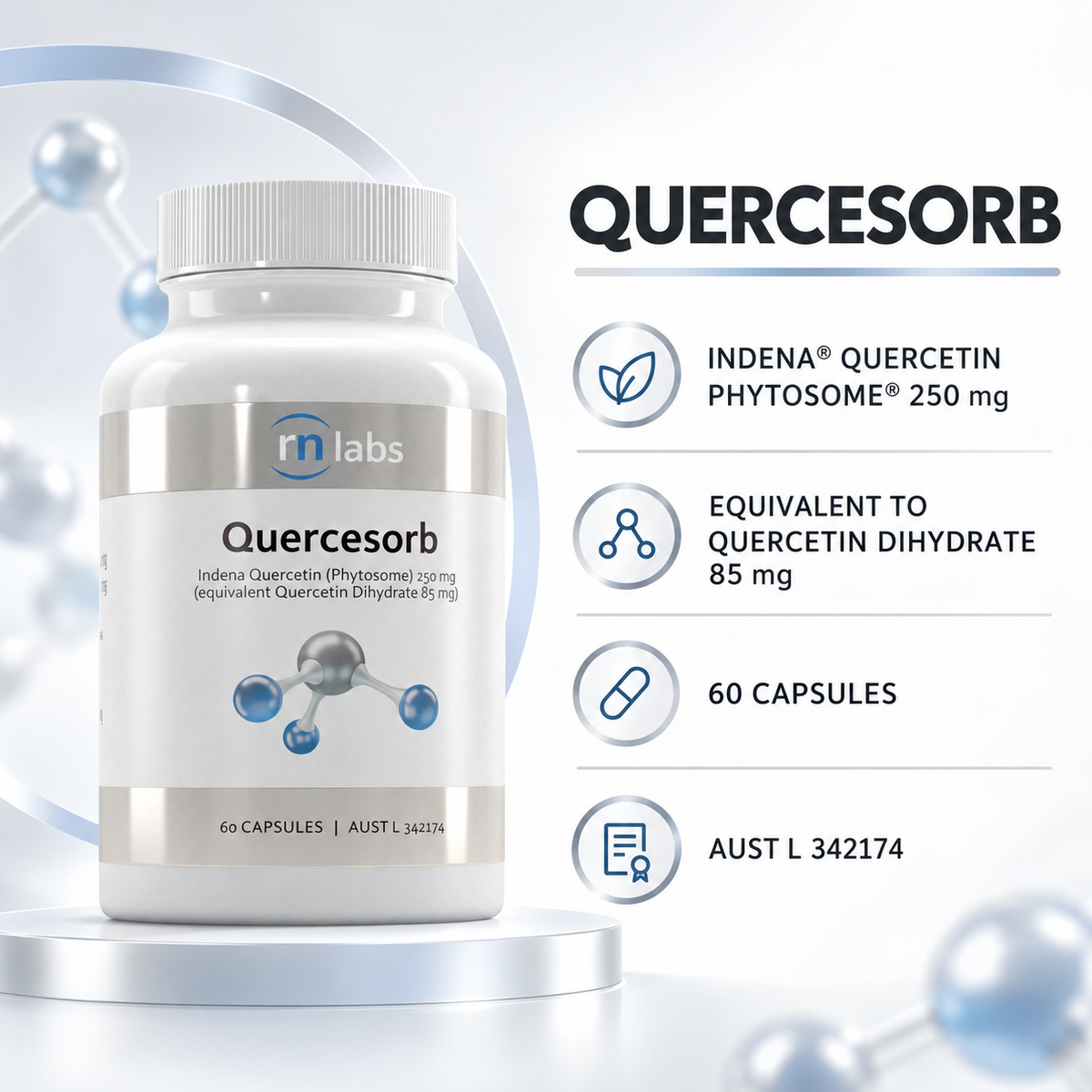 RN Labs Quercesorb ingredient strength 60 capsules and AUST L information