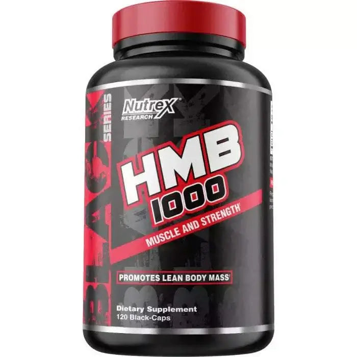 Nutrex Research HMB 1000 60 Serves supplement bottle for muscle recovery and lean muscle support.