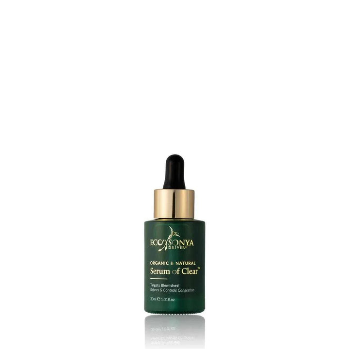 Eco Sonya Serum of Clear bottle for acne; natural and organic skincare for radiant complexion; 30ml size.