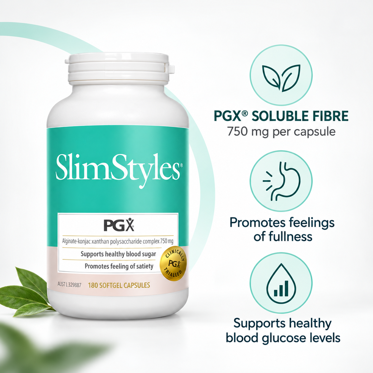SlimStyles PGX benefits: 750mg soluble fibre, satiety and healthy blood glucose support